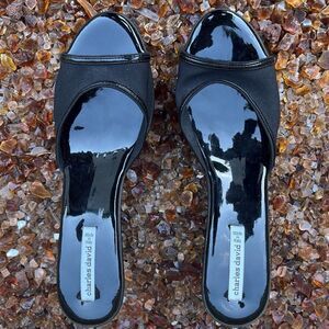 Charles David Black Patent Leather w/Mesh Upper/Wedge Heel 39 (US 7.5-8) EUC